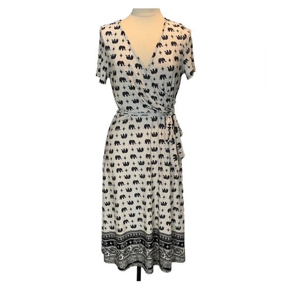 Moa faux wrap boho elephant print midi dress - Picture 1 of 6